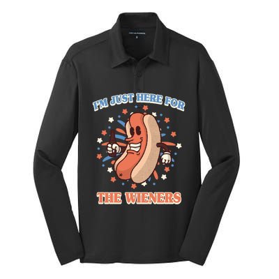 IM Just Here For The Wieners Hot Dog Patriotic 4th Of July Gift Silk Touch Performance Long Sleeve Polo