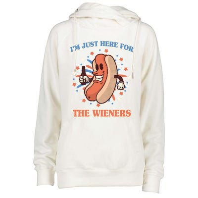 IM Just Here For The Wieners Hot Dog Patriotic 4th Of July Gift Womens Funnel Neck Pullover Hood