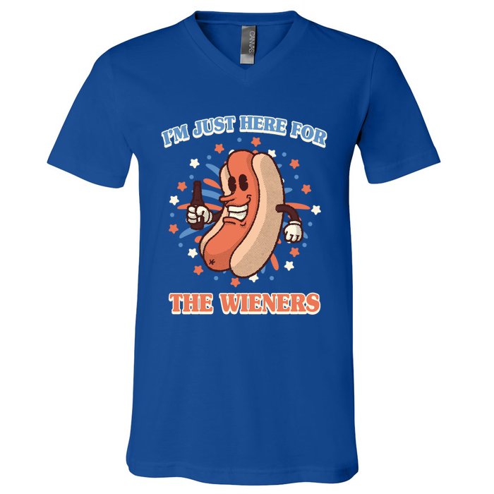 IM Just Here For The Wieners Hot Dog Patriotic 4th Of July Gift V-Neck T-Shirt