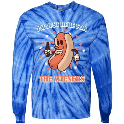 IM Just Here For The Wieners Hot Dog Patriotic 4th Of July Gift Tie-Dye Long Sleeve Shirt