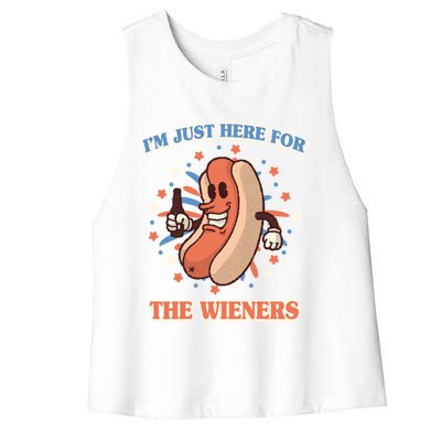 IM Just Here For The Wieners Hot Dog Patriotic 4th Of July Gift Women's Racerback Cropped Tank