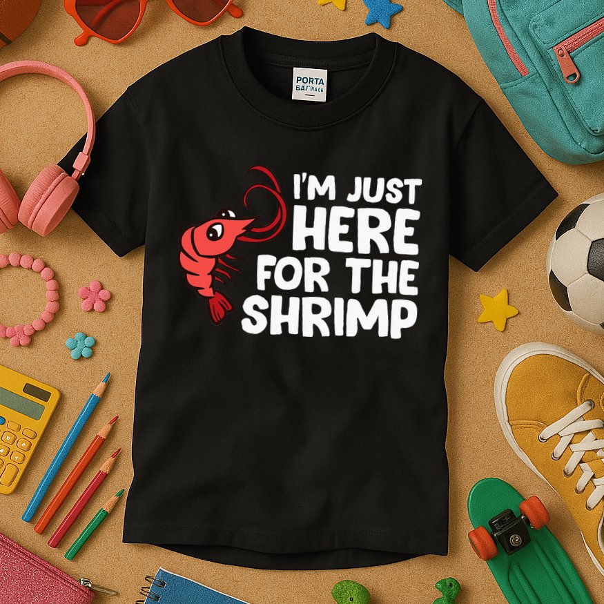 Im Just Here For The Shrimp Seafood Shrimp Kids T-Shirt