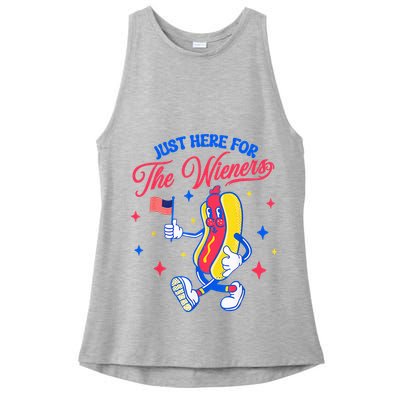 IM Just Here For The Wieners 4th Of July Hot Dog Ladies PosiCharge Tri-Blend Wicking Tank