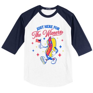 IM Just Here For The Wieners 4th Of July Hot Dog Baseball Sleeve Shirt