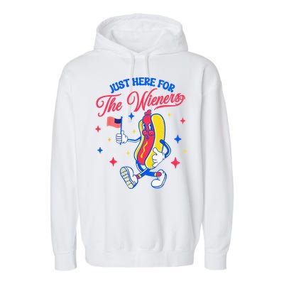 IM Just Here For The Wieners 4th Of July Hot Dog Garment-Dyed Fleece Hoodie