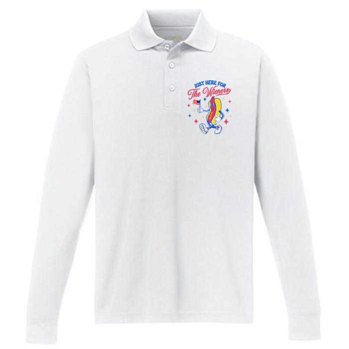 IM Just Here For The Wieners 4th Of July Hot Dog Performance Long Sleeve Polo