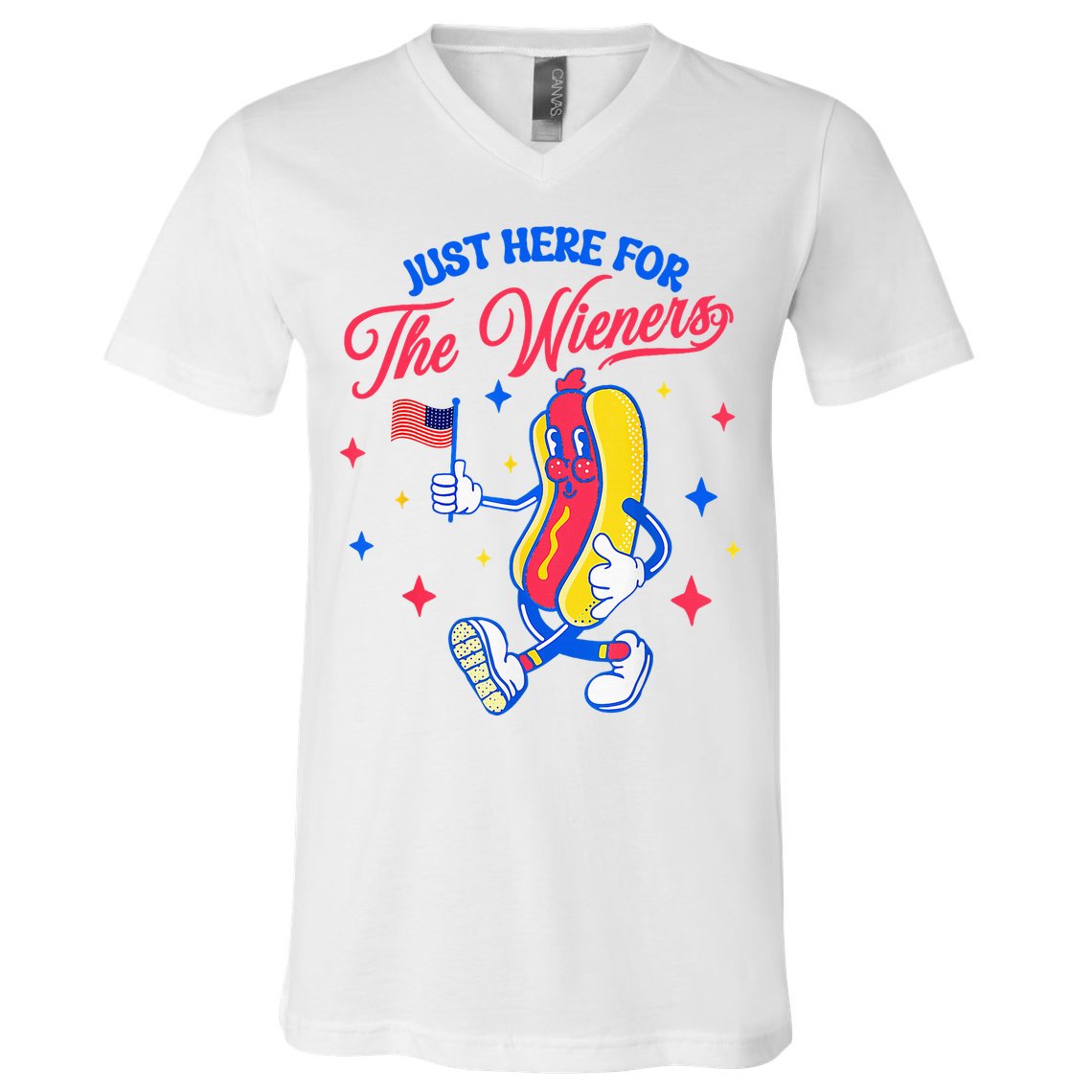 IM Just Here For The Wieners 4th Of July Hot Dog V-Neck T-Shirt