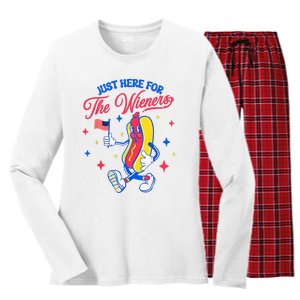 IM Just Here For The Wieners 4th Of July Hot Dog Women's Long Sleeve Flannel Pajama Set 