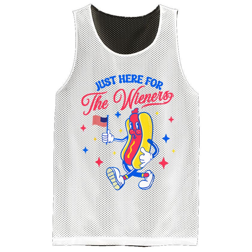 IM Just Here For The Wieners 4th Of July Hot Dog Mesh Reversible Basketball Jersey Tank