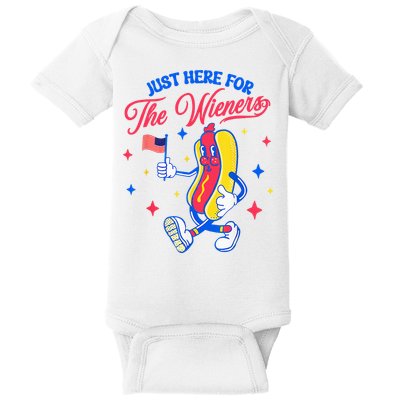 IM Just Here For The Wieners 4th Of July Hot Dog Baby Bodysuit