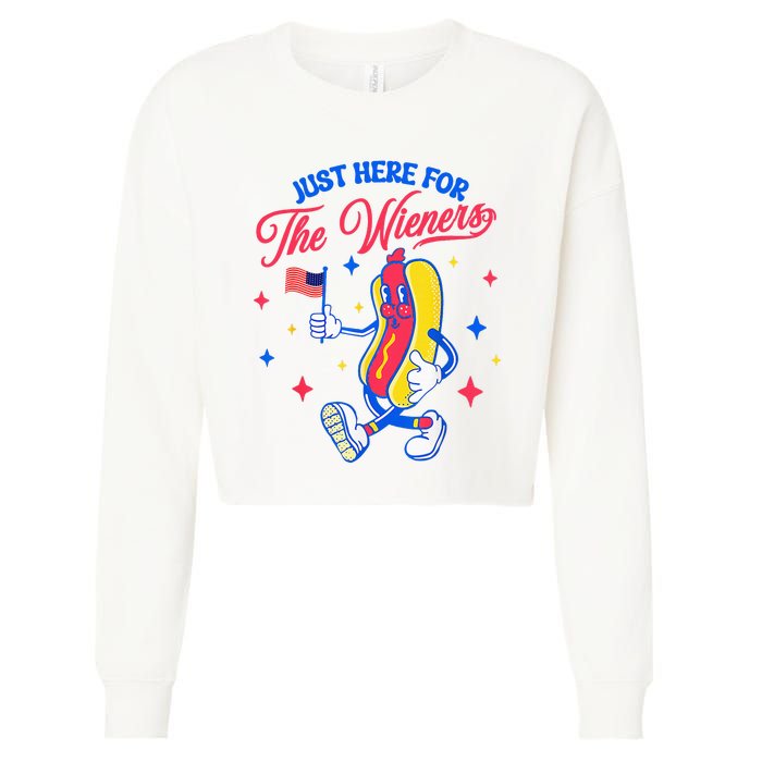 IM Just Here For The Wieners 4th Of July Hot Dog Cropped Pullover Crew