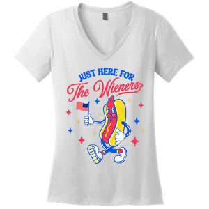 IM Just Here For The Wieners 4th Of July Hot Dog Women's V-Neck T-Shirt