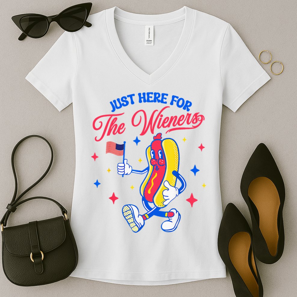 IM Just Here For The Wieners 4th Of July Hot Dog Women's V-Neck T-Shirt