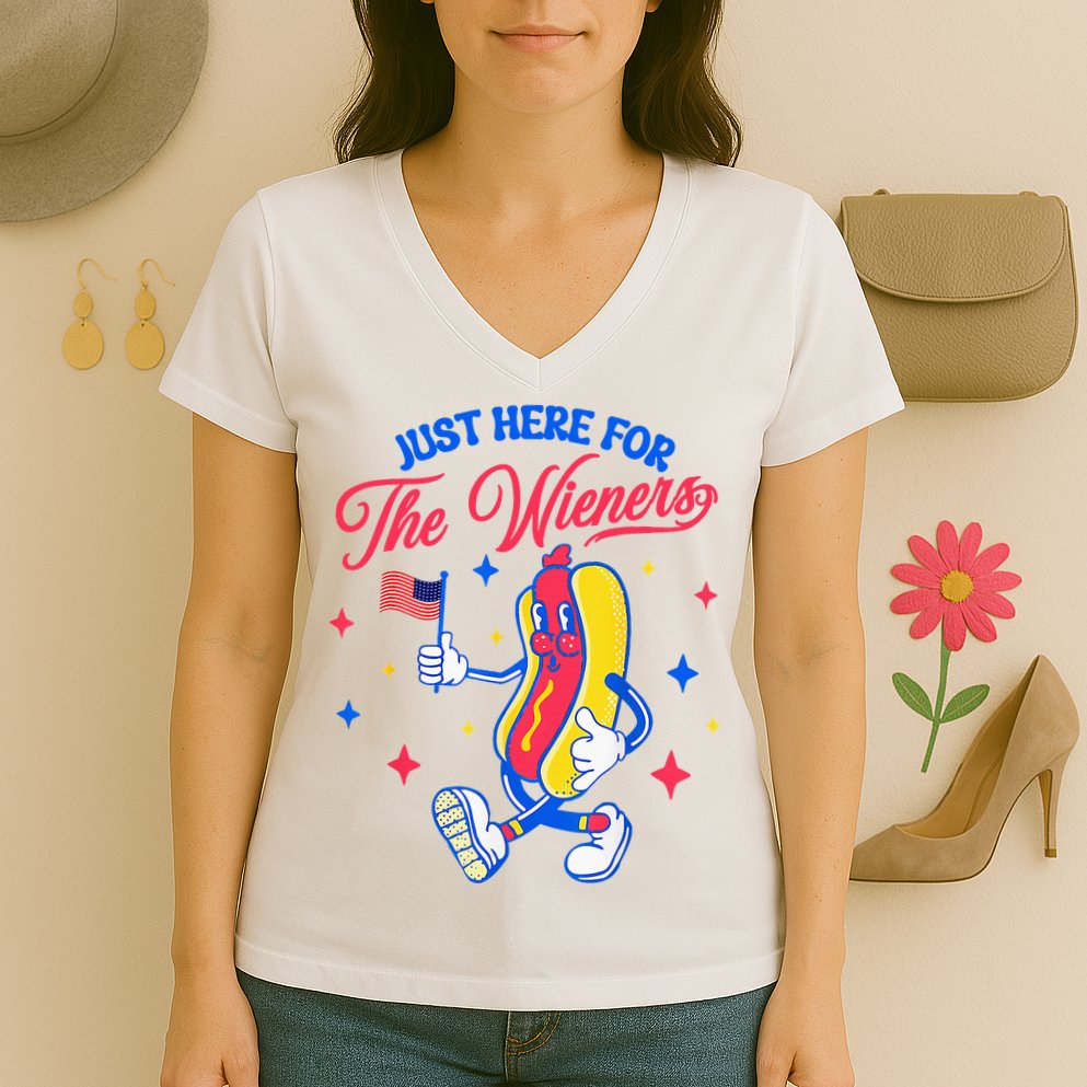 IM Just Here For The Wieners 4th Of July Hot Dog Women's V-Neck T-Shirt