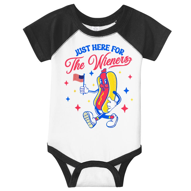 IM Just Here For The Wieners 4th Of July Hot Dog Infant Baby Jersey Bodysuit