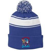 IM Just Here For The Snacks Baseball Lovers 4th Of July Gift Stripe Pom Pom Beanie