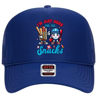 IM Just Here For The Snacks Baseball Lovers 4th Of July Gift High Crown Mesh Back Trucker Hat