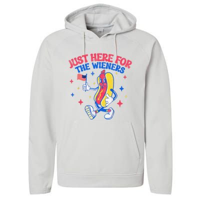 IM Just Here For The Wieners 4th Of July Hot Dog Performance Fleece Hoodie