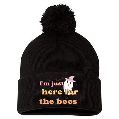 Im Just Here For The Boos Funny Gift Halloween Ghost Pom Pom 12in Knit Beanie