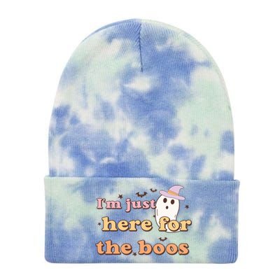 Im Just Here For The Boos Funny Gift Halloween Ghost Tie Dye 12in Knit Beanie