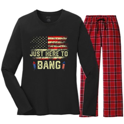 IM Just Here To Funny Bang 4th Of July Women's Long Sleeve Flannel Pajama Set 