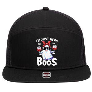 Im Just Here For The Boos Halloween Women Ghost Cute Funny 7 Panel Mesh Trucker Snapback Hat