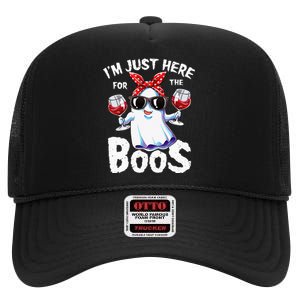 Im Just Here For The Boos Halloween Women Ghost Cute Funny High Crown Mesh Back Trucker Hat