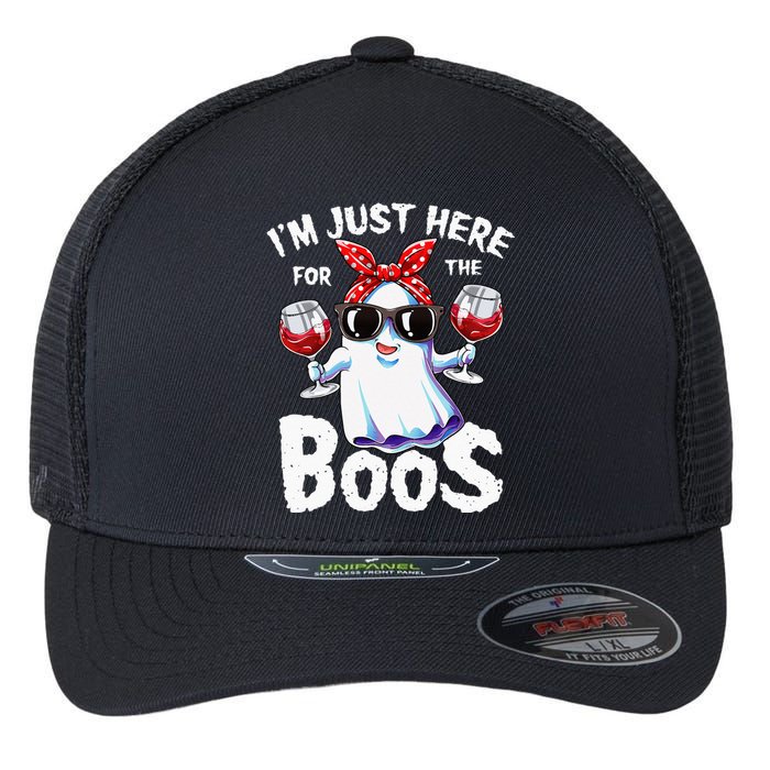 Im Just Here For The Boos Halloween Women Ghost Cute Funny Flexfit Unipanel Trucker Cap