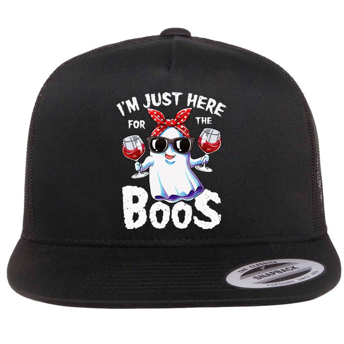 Im Just Here For The Boos Halloween Women Ghost Cute Funny Flat Bill Trucker Hat