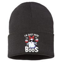 Im Just Here For The Boos Halloween Women Ghost Cute Funny Sustainable Knit Beanie