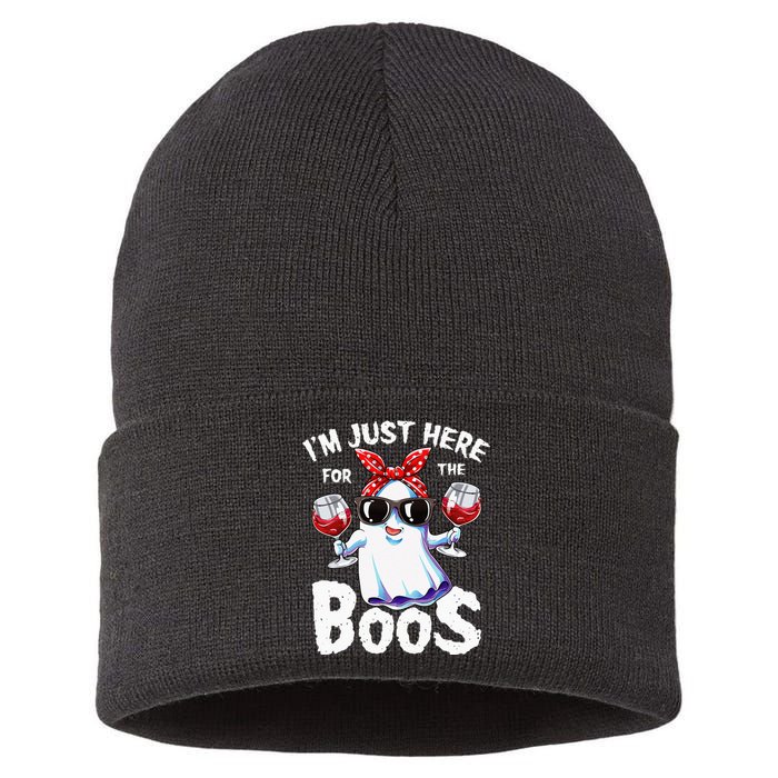 Im Just Here For The Boos Halloween Women Ghost Cute Funny Sustainable Knit Beanie