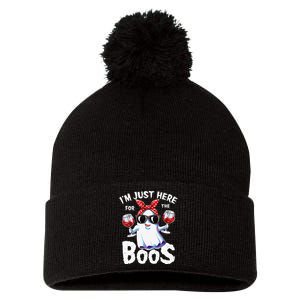 Im Just Here For The Boos Halloween Women Ghost Cute Funny Pom Pom 12in Knit Beanie