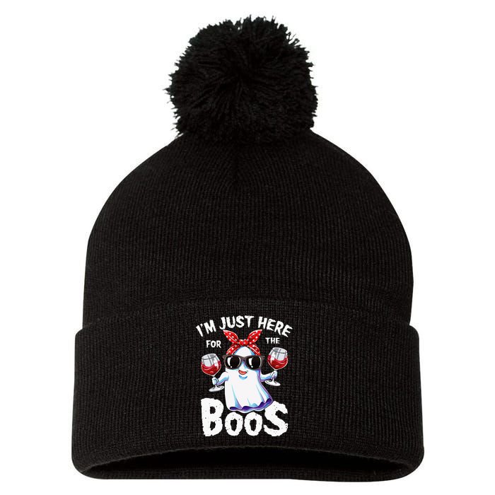 Im Just Here For The Boos Halloween Women Ghost Cute Funny Pom Pom 12in Knit Beanie