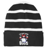 Im Just Here For The Boos Halloween Women Ghost Cute Funny Striped Beanie with Solid Band