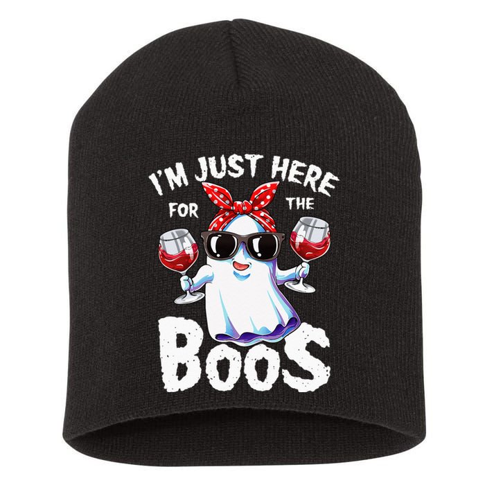 Im Just Here For The Boos Halloween Women Ghost Cute Funny Short Acrylic Beanie