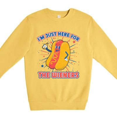 IM Just Here For The Wieners Hot Dog Patriotic 4th Of July Gift Premium Crewneck Sweatshirt