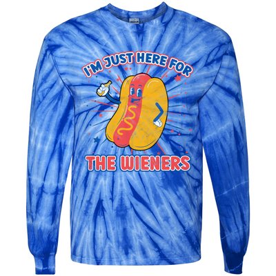 IM Just Here For The Wieners Hot Dog Patriotic 4th Of July Gift Tie-Dye Long Sleeve Shirt