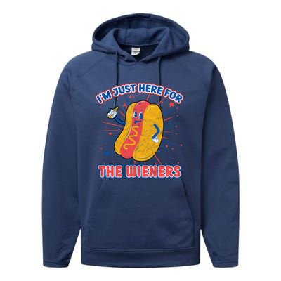 IM Just Here For The Wieners Hot Dog Patriotic 4th Of July Gift Performance Fleece Hoodie