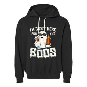 Im Just Here For The Boos Halloween Ghost Bourbon Whiskey Garment-Dyed Fleece Hoodie