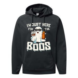 Im Just Here For The Boos Halloween Ghost Bourbon Whiskey Performance Fleece Hoodie