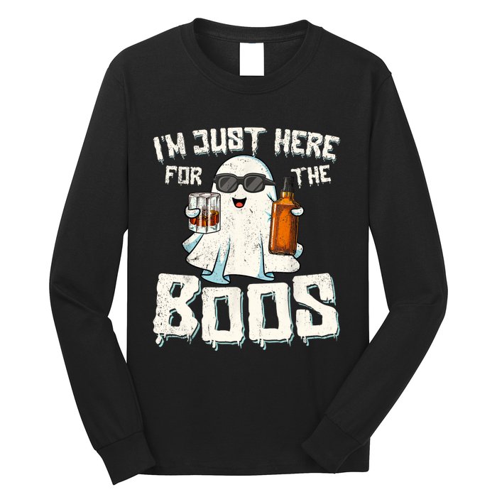 Im Just Here For The Boos Halloween Ghost Bourbon Whiskey Long Sleeve Shirt