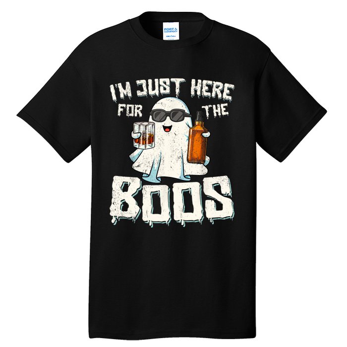 Im Just Here For The Boos Halloween Ghost Bourbon Whiskey Tall T-Shirt