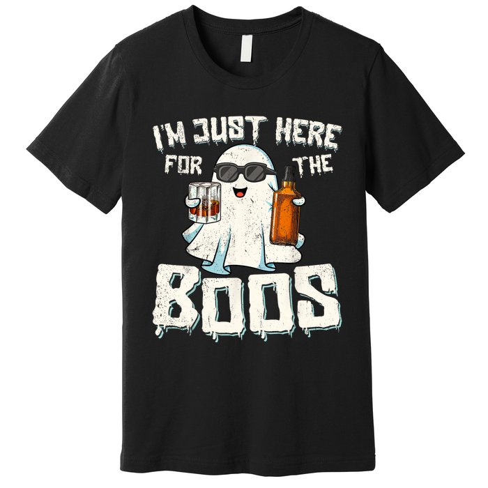 Im Just Here For The Boos Halloween Ghost Bourbon Whiskey Premium T-Shirt