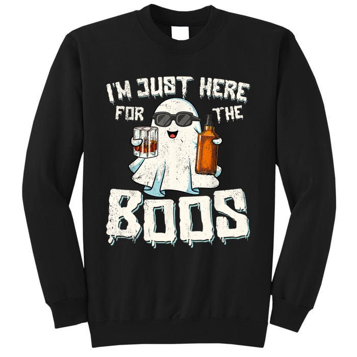 Im Just Here For The Boos Halloween Ghost Bourbon Whiskey Tall Sweatshirt