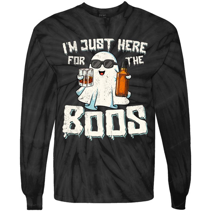 Im Just Here For The Boos Halloween Ghost Bourbon Whiskey Tie-Dye Long Sleeve Shirt