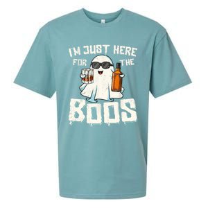 Im Just Here For The Boos Halloween Ghost Bourbon Whiskey Sueded Cloud Jersey T-Shirt