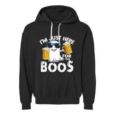 Im Just Here For The Boos Beer Ghost Halloween Garment-Dyed Fleece Hoodie