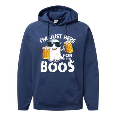 Im Just Here For The Boos Beer Ghost Halloween Performance Fleece Hoodie