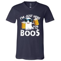 Im Just Here For The Boos Beer Ghost Halloween V-Neck T-Shirt