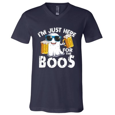 Im Just Here For The Boos Beer Ghost Halloween V-Neck T-Shirt